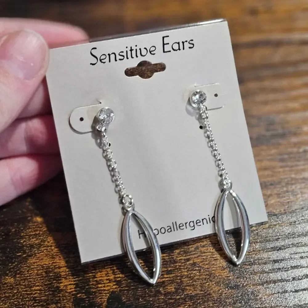 Sensitive Ears Hypoallergenic Silver Tone Crystal Dangle Earrings NWT